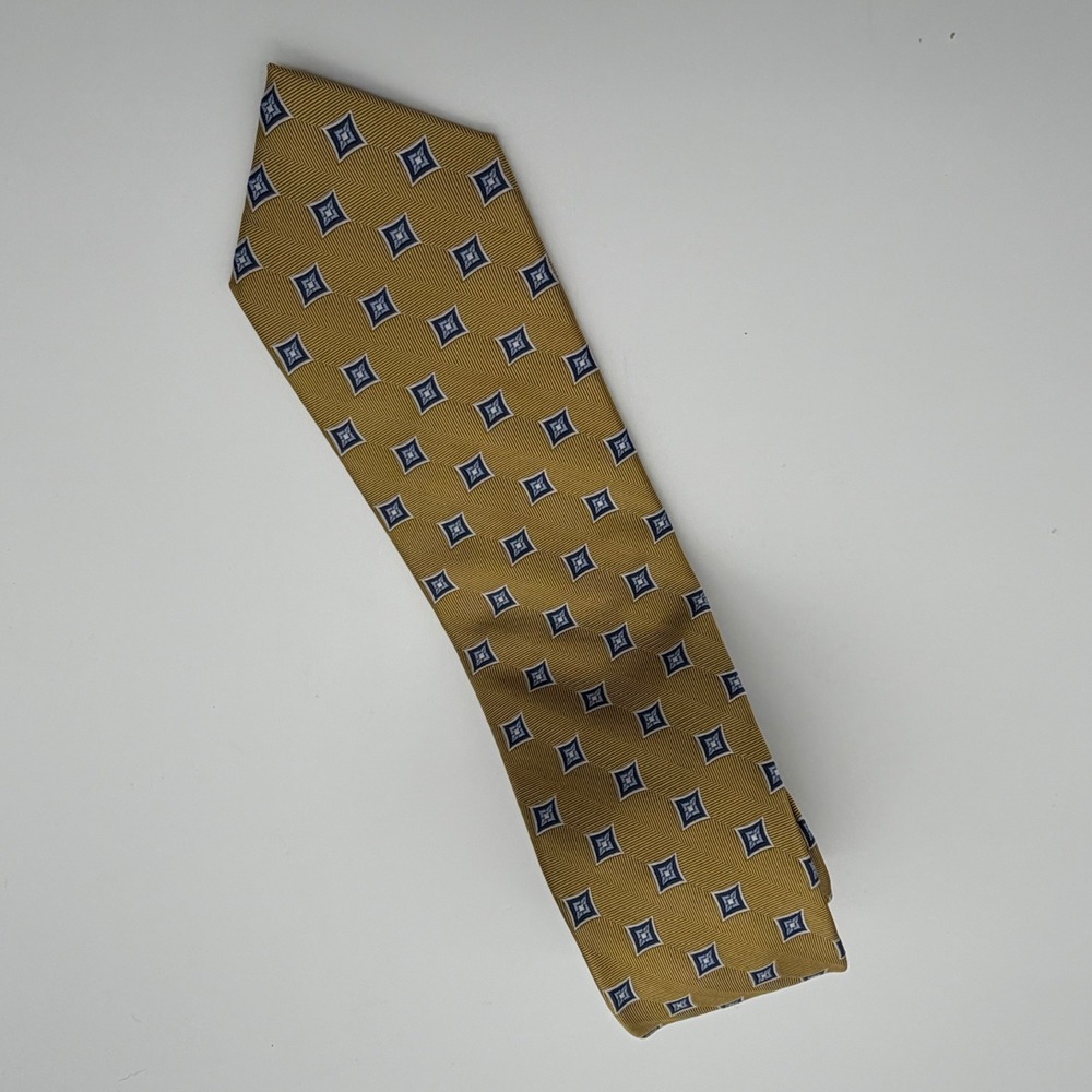 Jos A Bank Necktie Mens Long Gold Blue Geometric Silk‎ Executive Collection